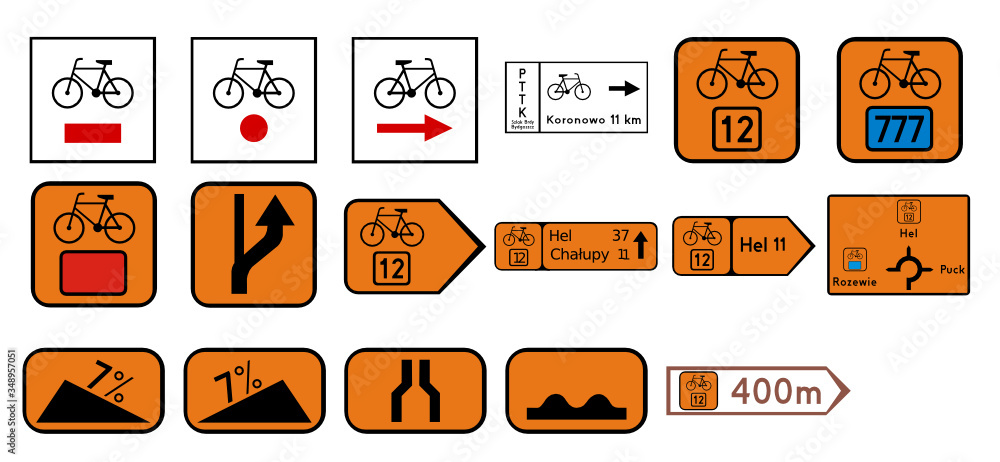 Dodatkowe znaki szlaków rowerowych - obrazy, fototapety, plakaty 
