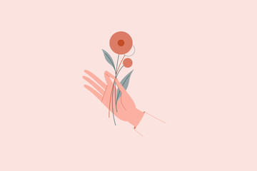 Wall Mural - vector abstract logo and branding design template in trendy linear minimal style - hand holding flow