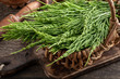 Fresh horsetail twigs in a basket