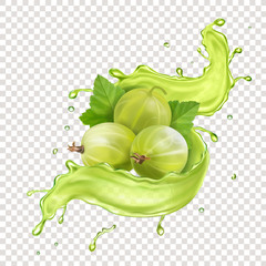 Poster - Gooseberry in reaalistic juice splash. Sweet berry vector