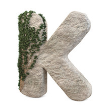Realistic Stone Letters With Ivy, Isolated On A White Background. 3d Image