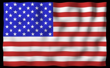 Waving flag of the United States of America on a dark background. Stars and Stripes. State symbol of the USA. 3D illustration