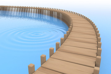  Curved pier. Long bridge. Ripples. 3D illustration