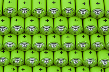 Row of AA Alkaline Batteries, Source of Green Energy Industry Background