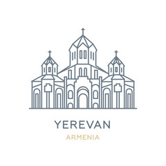 Wall Mural - Yerevan, Armenia. Line icon of the city in Western Asia. Outline symbol for web, travel mobile app, infographic, logo. Landmark and famous building. Vector in flat design, isolated