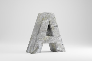 Wall Mural - Stone 3d letter A uppercase. Rock textured letter isolated on white background. 3d rendered stone font character.