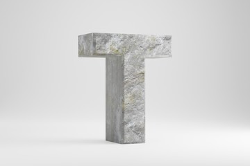 Wall Mural - Stone 3d letter T uppercase. Rock textured letter isolated on white background. 3d rendered stone font character.