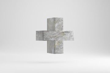 Wall Mural - Stone 3d plus symbol. Rock textured sign isolated on white background. 3d rendered stone font character.