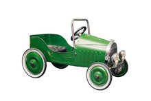 Retro Metal Green Car Toy Isolated On White Background. Green Retro Vintage Toy Car