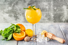Fresh Orange Juice Mint Leaves Decoration Summer Drink