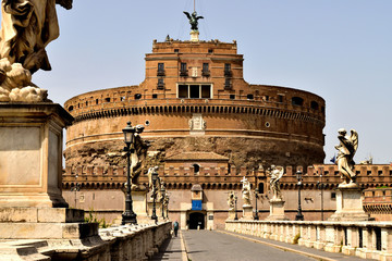 View of the Castel Sant'Angelo closed without tourists due to phase 2 of the lockdown