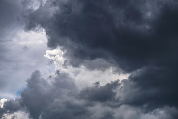 Wall Mural - terrible thunderclouds from the side of a plane. gloomy epic clouds. background image in a dark gray