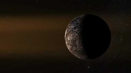 Wall Mural - large detailed rock planet with sun flare beams striking the surface scorching the rock
