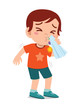 sad cute little kid boy sneeze because of flu