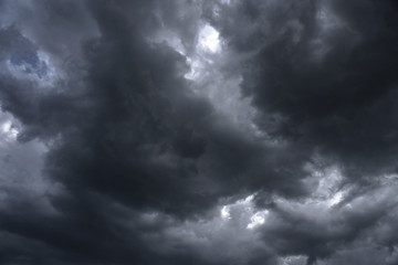 Wall Mural - terrible thunderclouds from the side of a plane. gloomy epic clouds. background image in a dark gray
