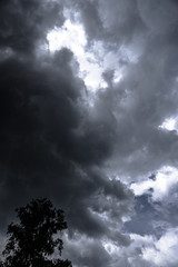 Wall Mural - terrible thunderclouds from the side of a plane. gloomy epic clouds. background image in a dark gray