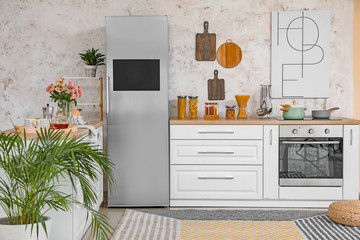 Sticker - Interior of modern kitchen with refrigerator