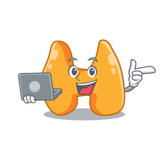 Sticker - Smart cartoon character of thyroid studying at home with a laptop