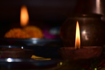 Traditional Indian Pooja Thali and Diya