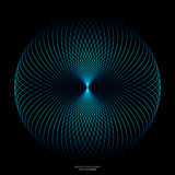 Fototapeta Do przedpokoju - Abstract blue green light lines weaving pattern in circle shape isolated on black background. Vector illustration in concept technology, science, music, modern.