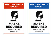 Masks Required While On The Premises, Face Mask Required Sign Vector