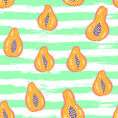 Wall Mural - Abstract fruit pattern with papaya. Bright colour in vector illustration. Ornament for textile and wrapping.