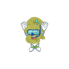 Sticker - cartoon drawing concept of verrucomicrobia wearing cool Diving glasses ready to swim