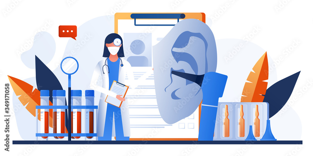 Otolaryngology tools. Ear doctor. Vector illustration. Medical office ...
