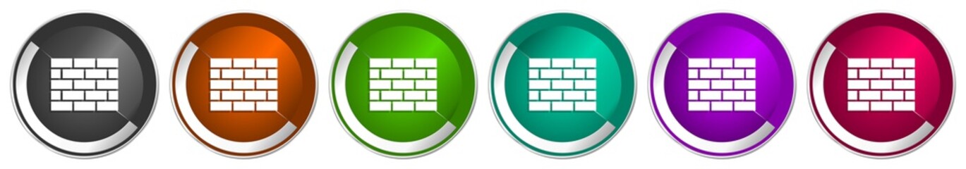 Aufkleber - Firewall icon set, silver metallic chrome border vector web buttons in 6 colors options for webdesign