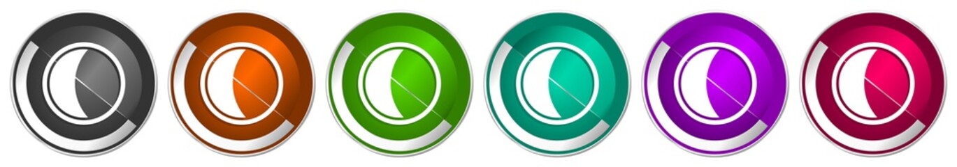 Leinwandbilder - Moon icon set, silver metallic chrome border vector web buttons in 6 colors options for webdesign