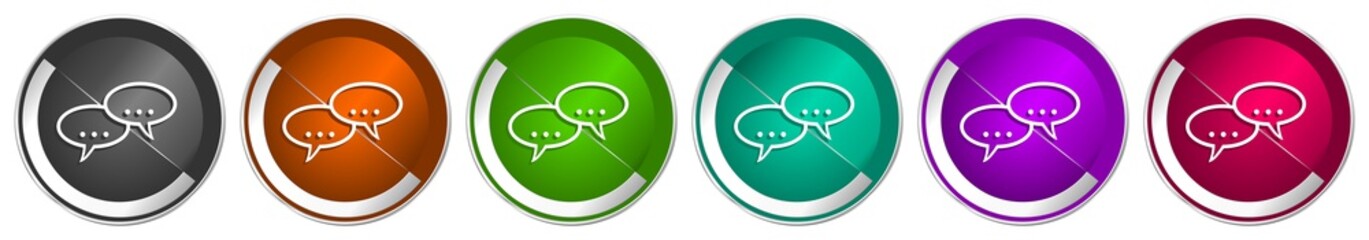 Leinwandbilder - Forum icon set, silver metallic chrome border vector web buttons in 6 colors options for webdesign