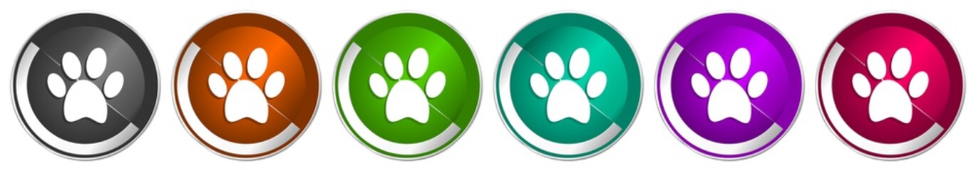 Poster - Foot icon set, silver metallic chrome border vector web buttons in 6 colors options for webdesign