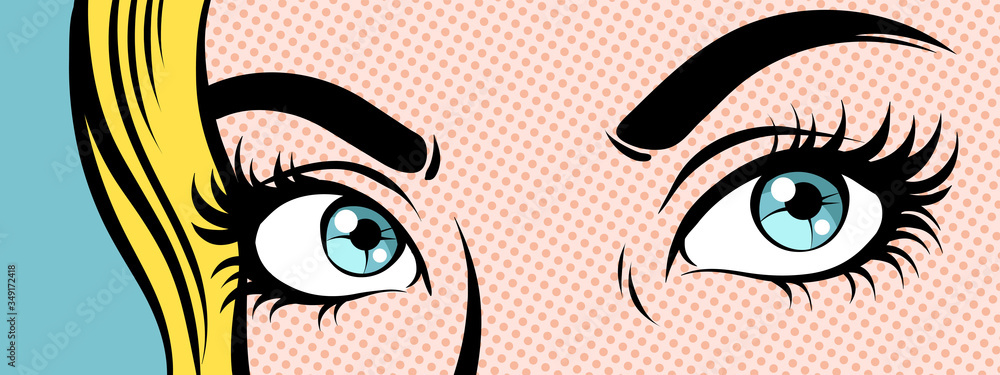 Woman's eyes. Close up, pop art vector illustration. - obrazy, fototapety, plakaty 