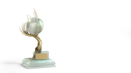 modern concept award gold braided tree goblet with a large pearl 3d render on white