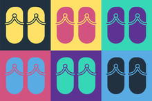 Pop Art Flip Flops Icon Isolated On Color Background. Beach Slippers Sign. Vector