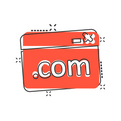 Wall Mural - website domain icon in comic style. com internet address cartoon vector illustration on white isolat
