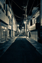 An Old Street At Night In Beppu City With Split Tone Color
