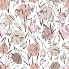 Wall Mural - Vector seamless pattern with hand drawn flowers.