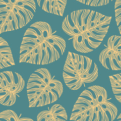 Wall Mural - Tropical trendy seamless pattern with exotic palm leaves. Vector.