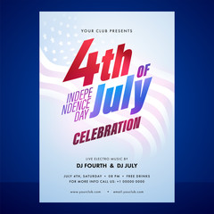 Wall Mural - 4th Of July, Independence Day Celebration Invitation or Flyer Design with Event Details on Glossy USA Wavy Flag Background.