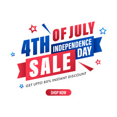 Wall Mural - 4th of july, independence day sale poster design with 80% discount offer and stars on white backgrou