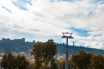 Aerial cableway in Tbilisi. Georgia. Racks and pylons for the cableway