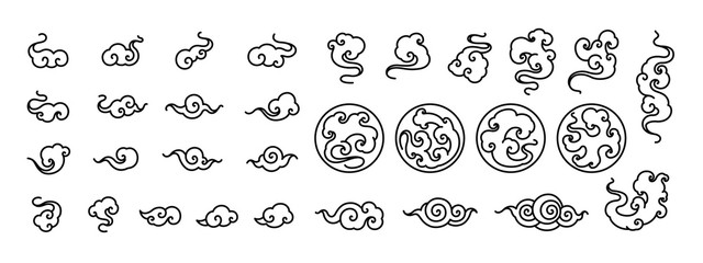 Chinese clouds collection. Oriental style and cloud in circle shape symbol and various shape vector set.