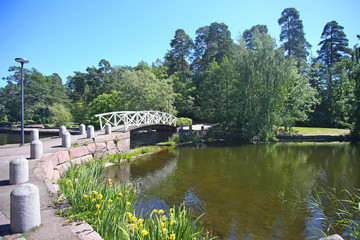 Landscape of Sapokka water park which is a charming city center public garden. The park has received more accolades than any other park in the country, Kotka, Kymenlaakso province, Finland.