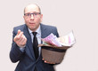 © Fox - A man in a man’s suit holds a lot of money in his hands. Caucasian, 40 years old shocked. Cash, Euro banknotes.