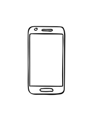 Hand drawn Doodle vector illustration. Funny phone, smartphone, outline, sketch.