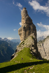 Sticker - The Campanile di Val Montanaia is a rock tower surrounded by the mountains in Friuli, Italy