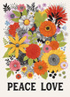 © OlgaKorneeva - Peace Love. Graphic floral composition. Retro. 60s. Colorful
