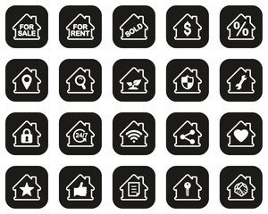 Poster - Real Estate Icons White On Black Flat Design Set Big