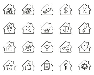 Sticker - Real Estate Icons Black & White Thin Line Set Big